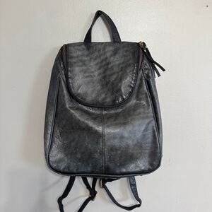 OVERLAND Black Leather Backpack/RFID Blocking Pocket and Adjustable straps